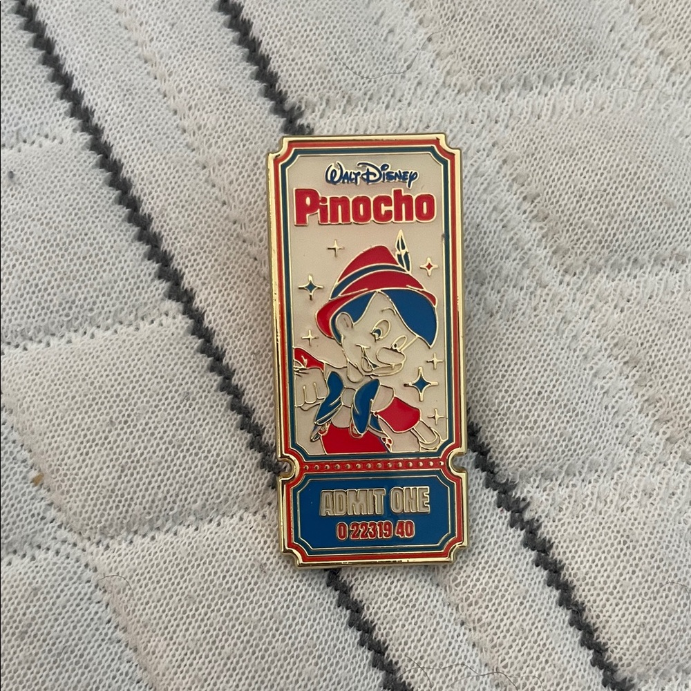 Loungefly Disney Pinocchio Ticket-Style Pin in Red and Blue